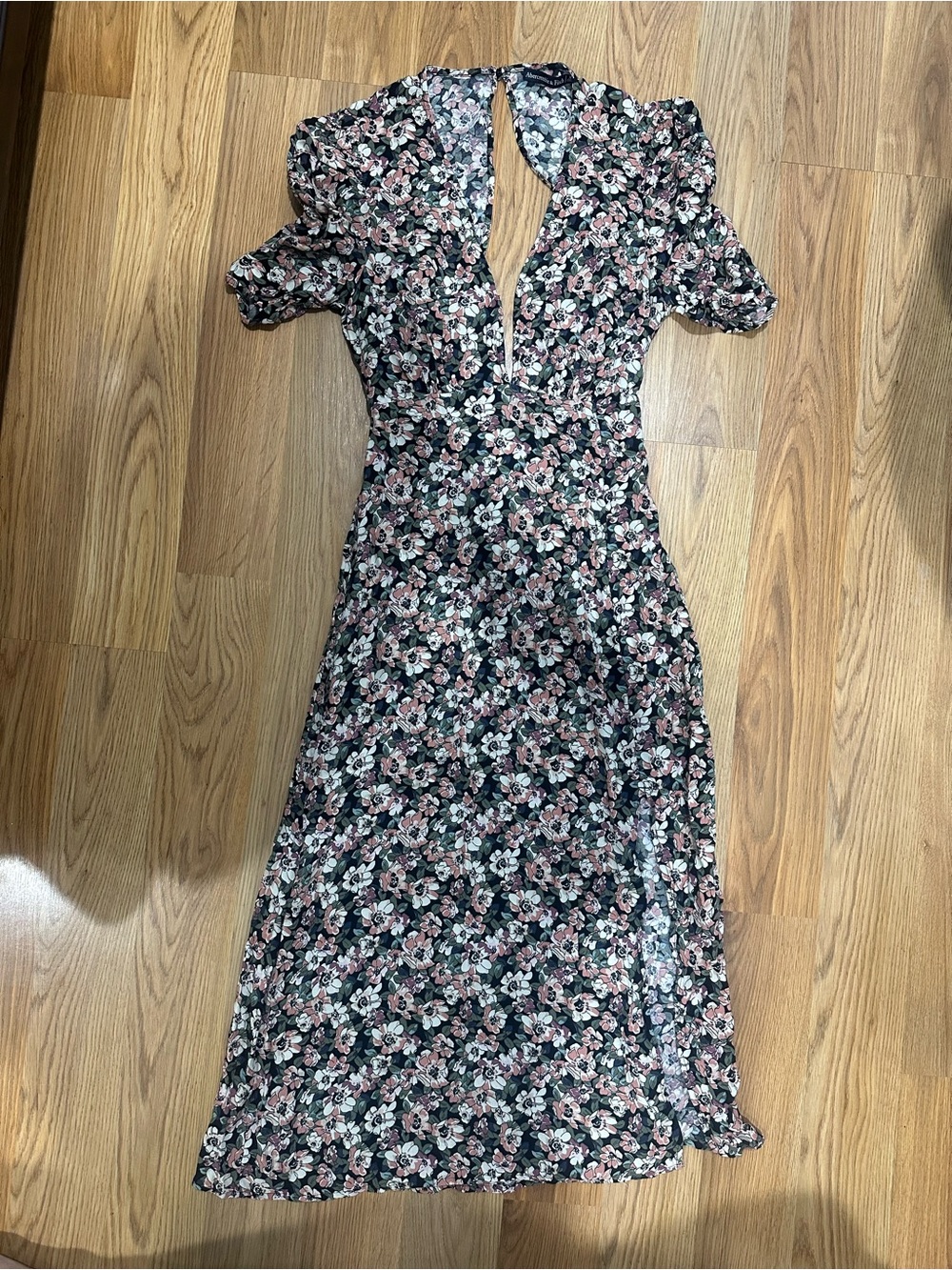 Abercrombie & Fitch Black Midi Dress with Pink and White Floral Print